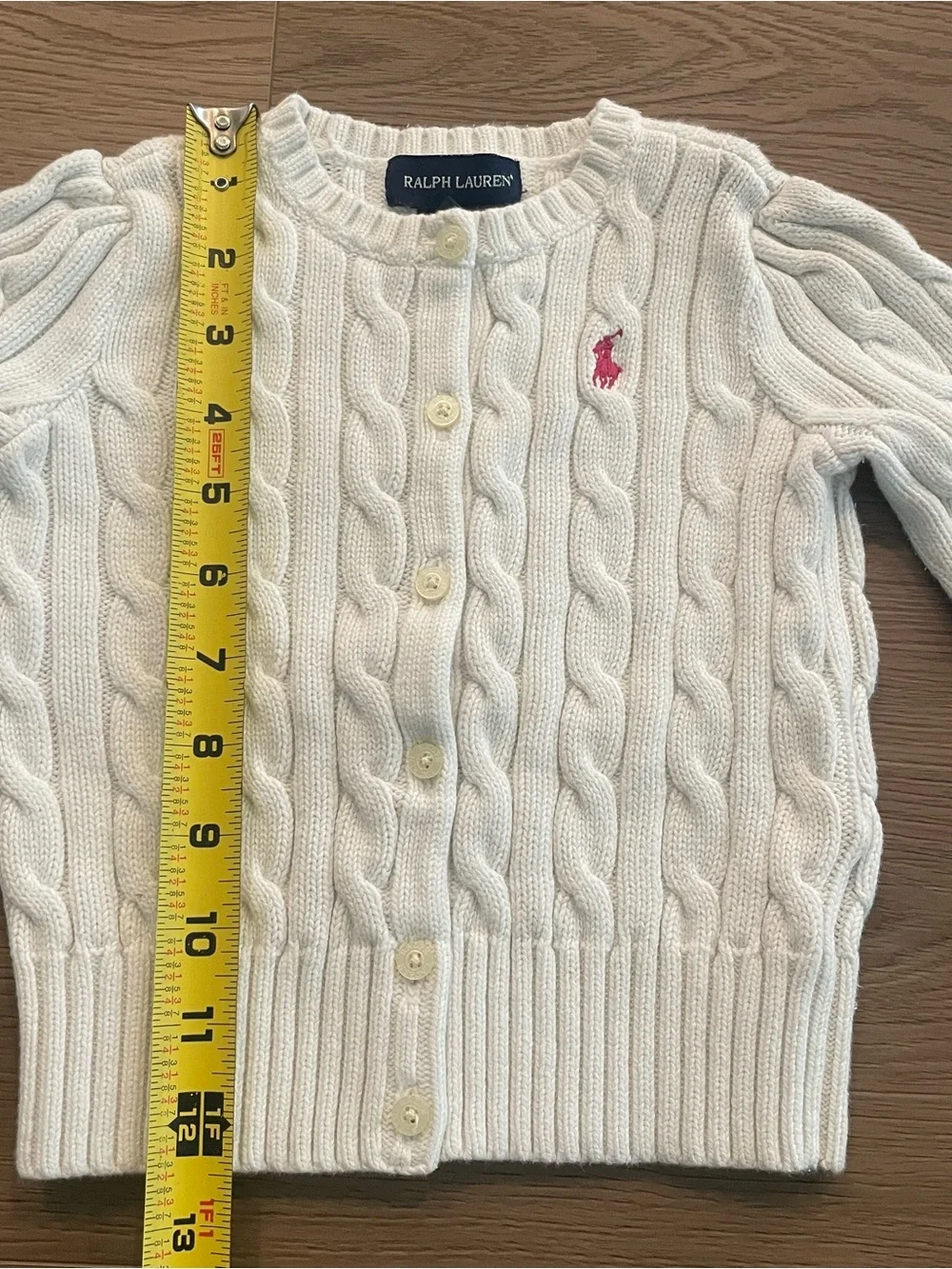 Ralph Lauren Off White Cable Knit Cardigan with Pink Pony Girl’s Size 3T